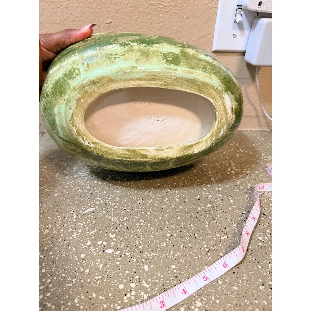 Vintage‎ Watermelon Ceramic Basket Hand Painted Pink Green Fruit Decor 11in